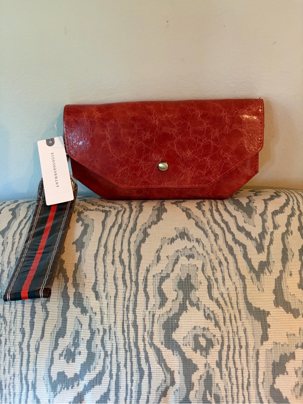 Anthropologie Red Textured Leather Envelope Crossbody